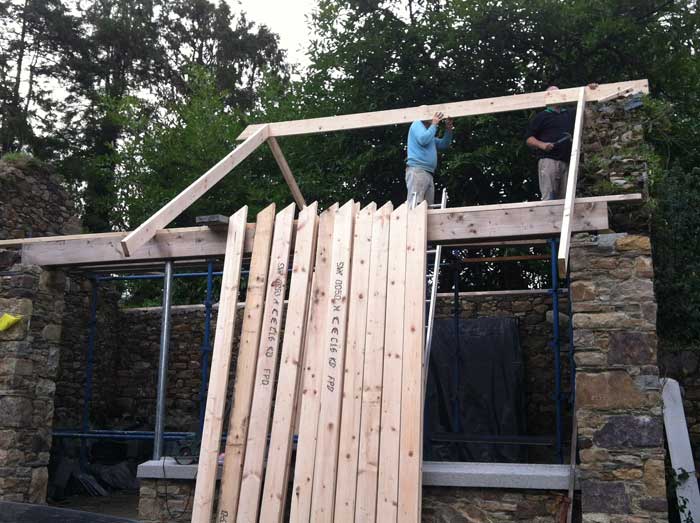 First rafters holding up the ridge board