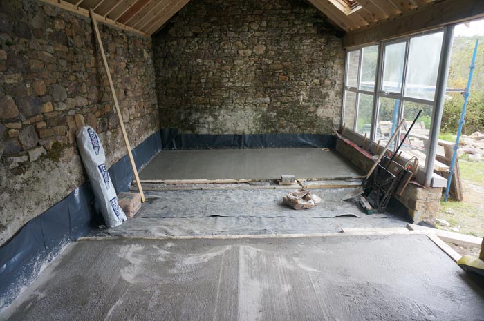 cement floor partly laid
